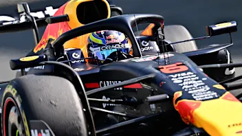 Red Bull Racing's French driver Isack Hadjar drives during the Pirelli test session at the Yas